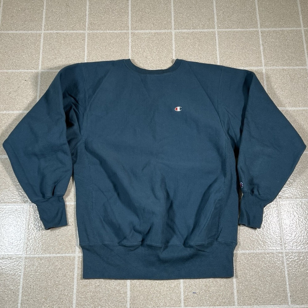 Vintage Champion Reverse Weave Sweatshirt Mens XL Crewneck Teal Made In USA 80s